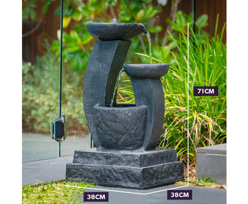 PROTEGE Solar Fountain Water Feature Outdoor Bird Bath with LED Lights - Charcoal