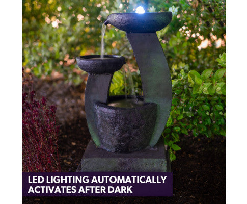 PROTEGE Solar Fountain Water Feature Outdoor Bird Bath with LED Lights - Charcoal