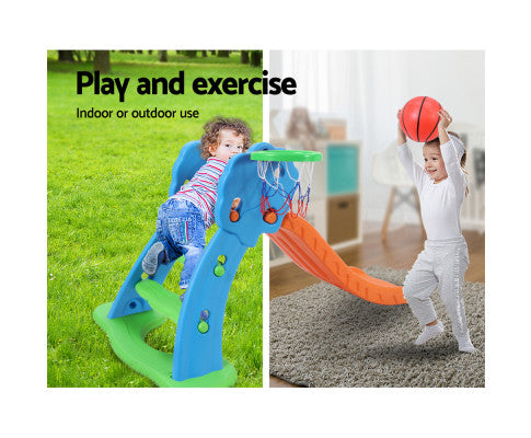 Keezi Kids Slide with Basketball Hoop with Ladder Base Outdoor Indoor Playground Toddler Play
